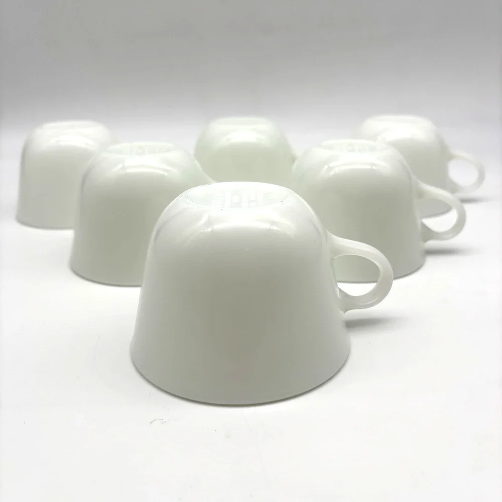 Lot of 6 1960s MCM Pyrex Corning Opal White Milk Glass C-Handle Teacups Mugs